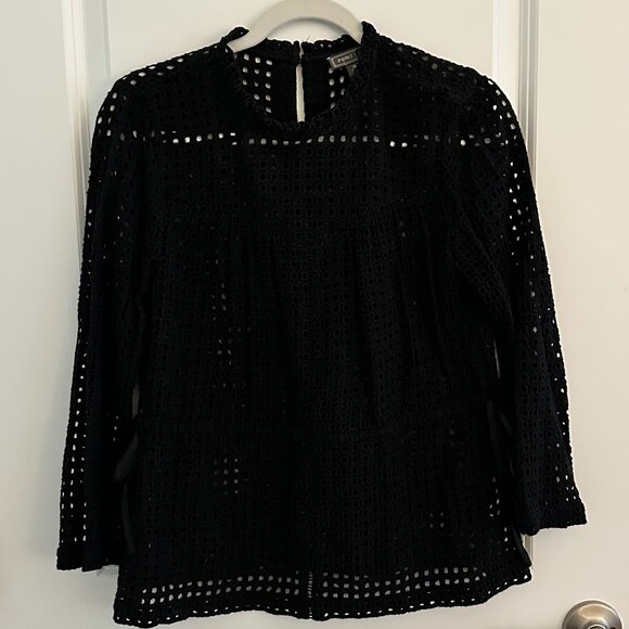 Black JCrew Point Sur Eyelet Top in Black - Size 0 - Picture 1 of 5